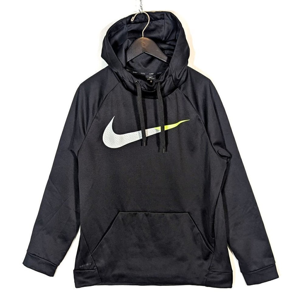 Nike Dri-Fit Large Pullover Hoodie Hooded Sweatshirt Black Micro Fleece Track